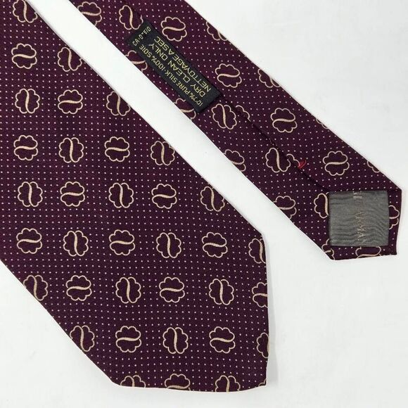 GIORGIO ARMANI CRAVATTE SILK TIE BURGUNDY TAN POLKA DOT PATTERN 3.75" X 58" - Picture 1 of 4